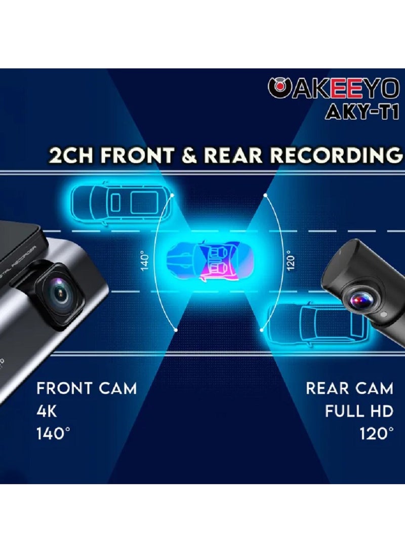 AKEEYO AKEEYO AKY-T1 4k Ultra HD 3-inch Compact Dash Cam Front and Rear Camera - Image 3
