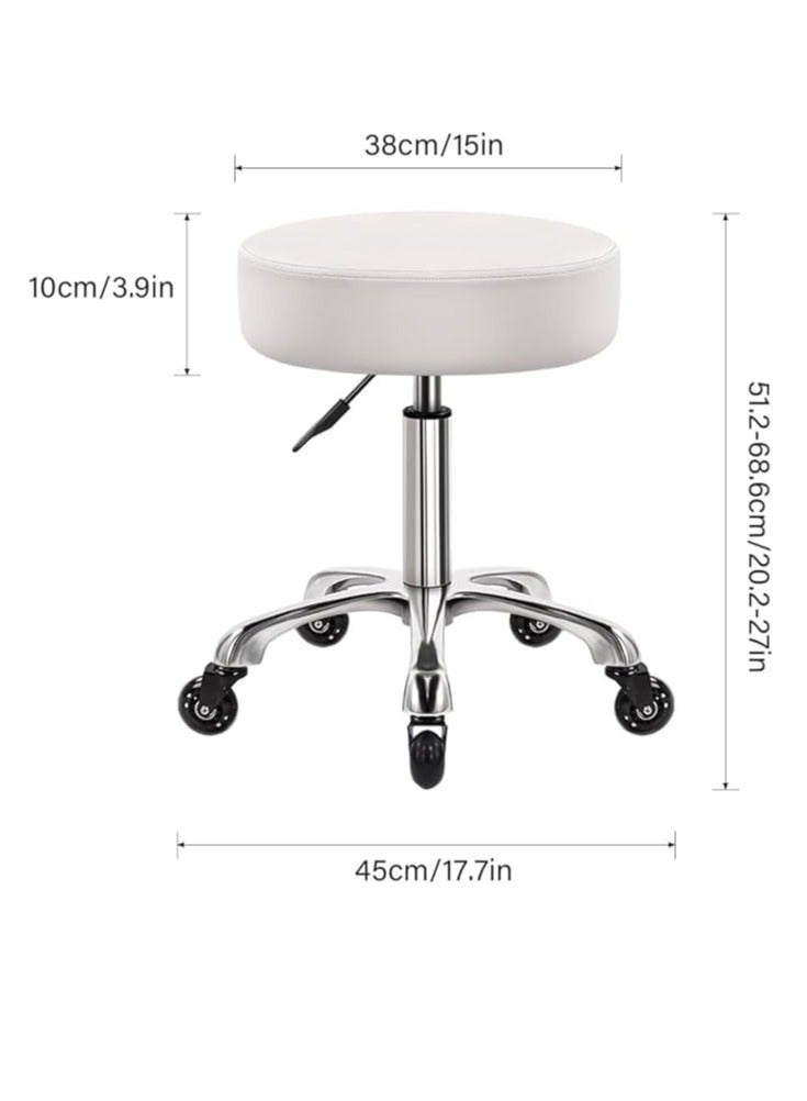 Generic WKWKER Heavy Duty Rolling Stool with Wheels Hydraulic Swivel Adjustable Rolling Stool Ergonomic Thick Leather Seat Stool Chair for Kitchen Drafting Lab Office Salon Message Stool – White - Image 2