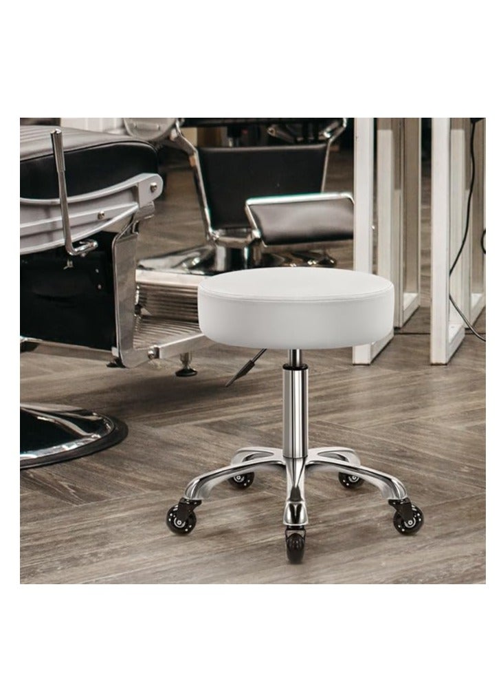 Generic WKWKER Heavy Duty Rolling Stool with Wheels Hydraulic Swivel Adjustable Rolling Stool Ergonomic Thick Leather Seat Stool Chair for Kitchen Drafting Lab Office Salon Message Stool – White - Image 3