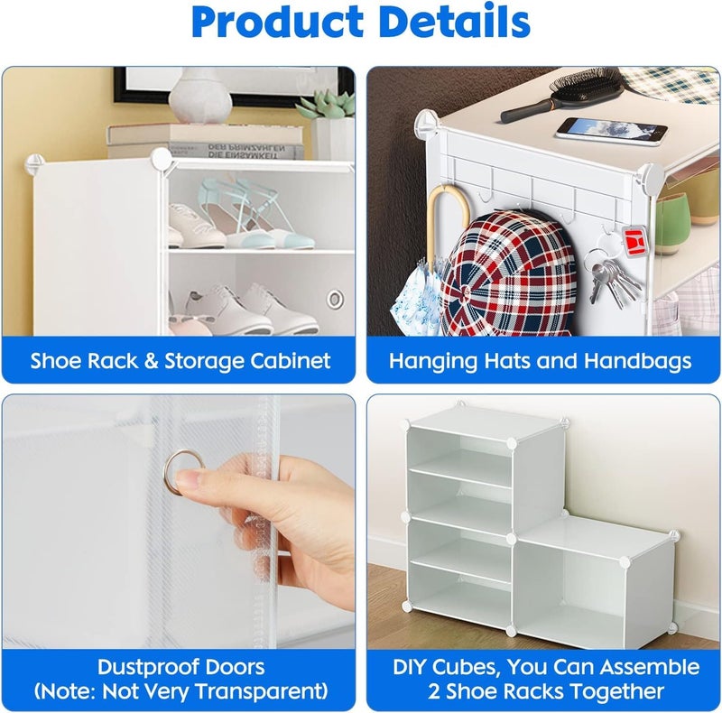 KRISHYAM® Shoe Rack Organizer DIY 20 Pair Tower 5 Door Portable Shoe Rack Shoe Storage Cabinet for Boots Shoes Slippers Closet Organizers and Storage with Doors (10 Shelves - 5 Door, White) - Image 5