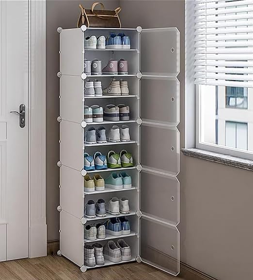 KRISHYAM® Shoe Rack Organizer DIY 20 Pair Tower 5 Door Portable Shoe Rack Shoe Storage Cabinet for Boots Shoes Slippers Closet Organizers and Storage with Doors (10 Shelves - 5 Door, White) - Image 2