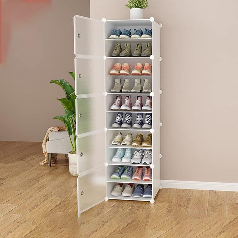 KRISHYAM® Shoe Rack Organizer DIY 20 Pair Tower 5 Door Portable Shoe Rack Shoe Storage Cabinet for Boots Shoes Slippers Closet Organizers and Storage with Doors (10 Shelves - 5 Door, White) - Image 1