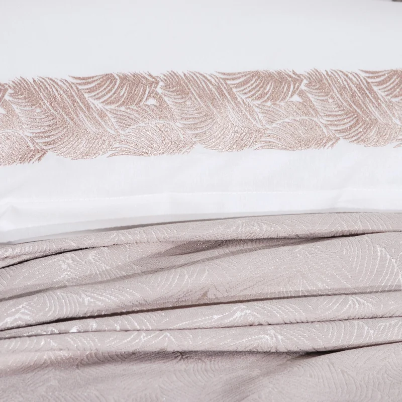 Schafer Leaves Chenille Double Bedspread Set 7 Pieces-Beige