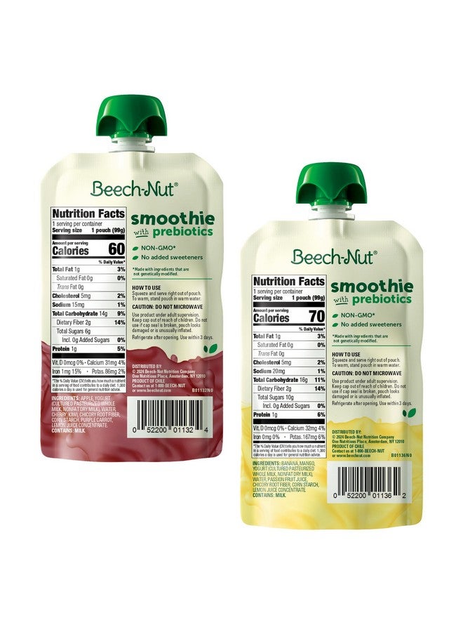 Beech-Nut Toddler Smoothies Variety Pack, Yogurt Smoothies with Prebiotics, Baby & Toddler Food Pouches, 3.5 oz (18 Pack) - Image 1