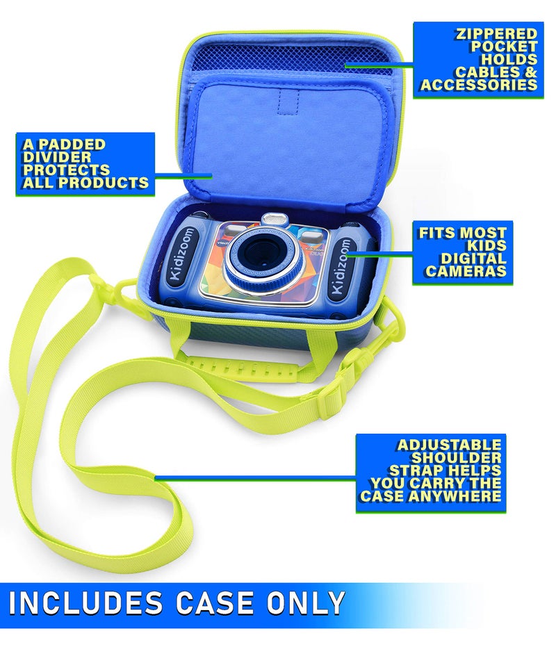 CASEMATIX Camera Case Compatible with VTech KidiZoom Camera and Camera Accessories with Shoulder Strap and Padded Interior Divider, Blue Travel Case Only - Image 3