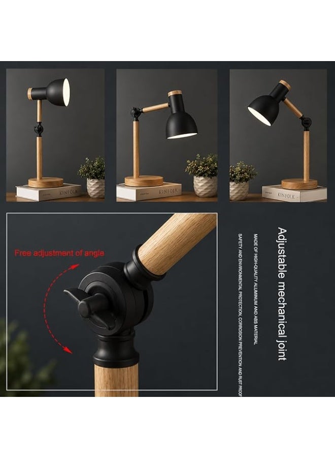 Modern LED desk lamp with wooden base - Study and reading lamp with movable arm and comfortable eye lighting - Stylish modern design (BLACK) - Image 5