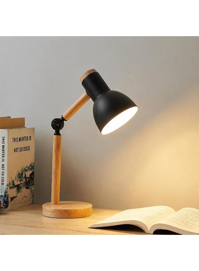 Modern LED desk lamp with wooden base - Study and reading lamp with movable arm and comfortable eye lighting - Stylish modern design (BLACK) - Image 4