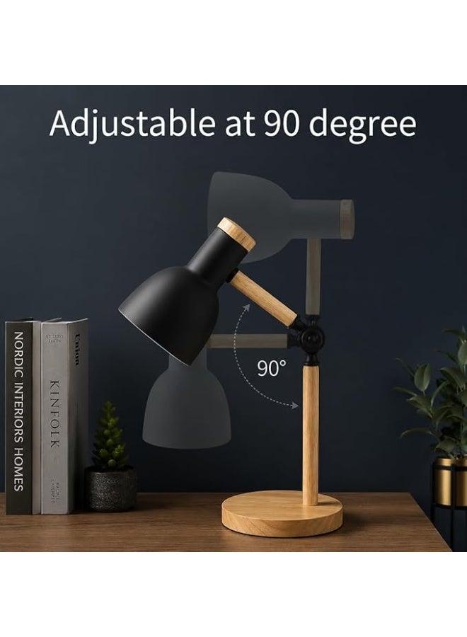 Modern LED desk lamp with wooden base - Study and reading lamp with movable arm and comfortable eye lighting - Stylish modern design (BLACK) - Image 2