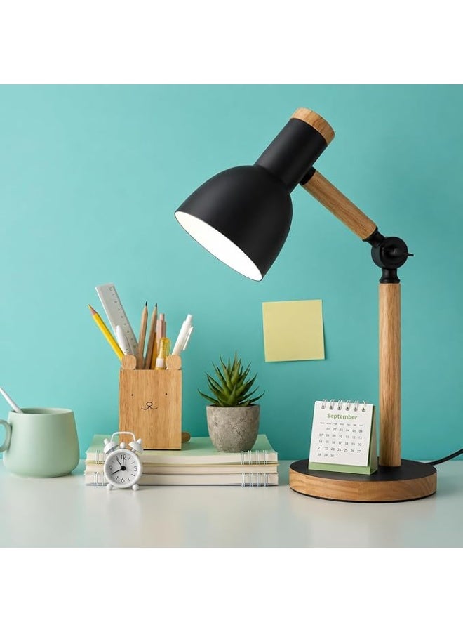 Modern LED desk lamp with wooden base - Study and reading lamp with movable arm and comfortable eye lighting - Stylish modern design (BLACK) - Image 3