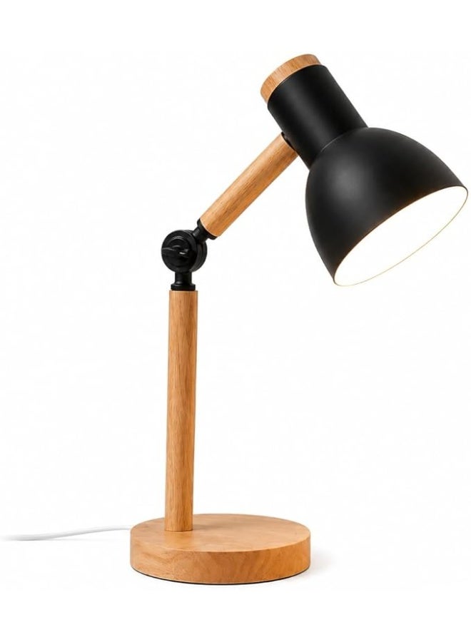 Modern LED desk lamp with wooden base - Study and reading lamp with movable arm and comfortable eye lighting - Stylish modern design (BLACK) - Image 1