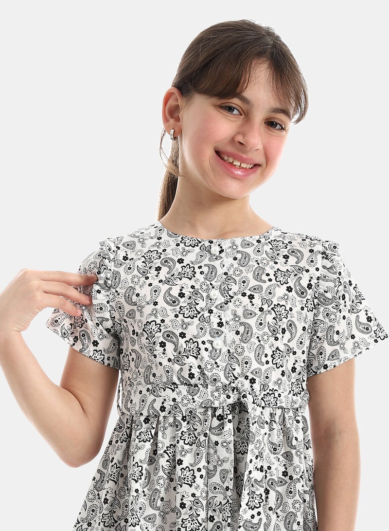 Andora Crew Neck Patterned Dress - Image 3