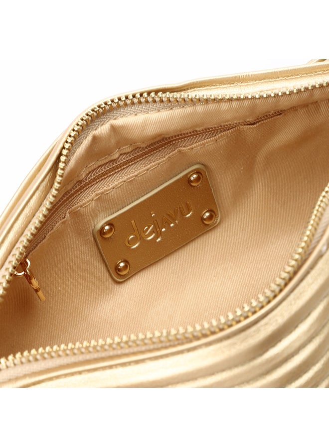 DejaVu One Main Compartment Zipper Closure Plisse Cross Bag - Gold - Image 4