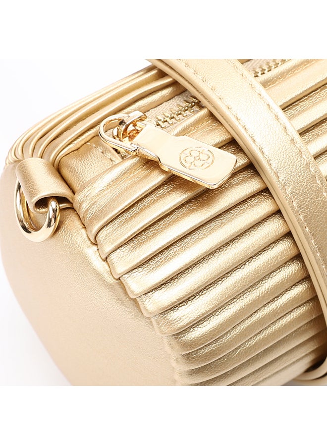 DejaVu One Main Compartment Zipper Closure Plisse Cross Bag - Gold - Image 3