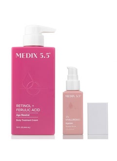 Medix 5.5 Medix Retinol Body Lotion + 3% Hyaluronic Acid Booster Serum Moisturizer 2Pc Skin Care Set Crepey Skin Care Treatment Retinol Body Cream Retinol Cream Targets Sagging Crepe Skin & Wrinkles 2Pc  - Image 1