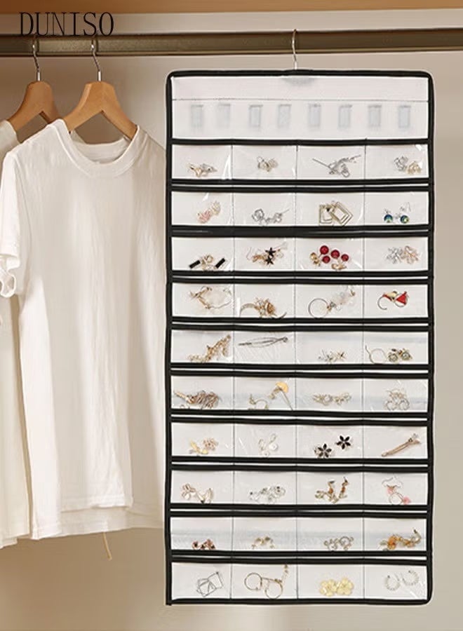 Hanging Jewelry Organizer Storage Roll with Hanger Metal Hooks, Double-Sided Jewelry Holder for Earrings, Necklaces, Rings Large Capacity Holder Box for Closet, Wall, Door - Image 3