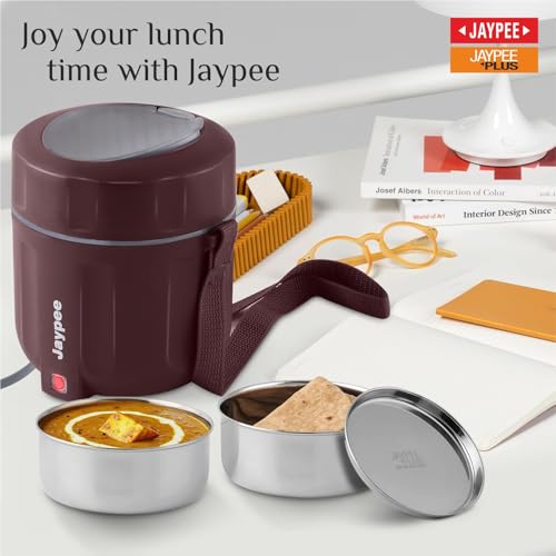 JAYPEE Power Pack Auto Cut Off Electric Lunch Box with 2 Stainless Steel containers 275X2 ml Lunch Box for Office, Travel Easy to Carry Handle Convenience case for Power Cord Food Grade,Maroon - Image 3