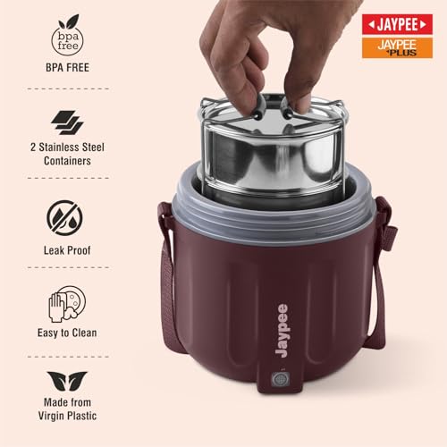 JAYPEE Power Pack Auto Cut Off Electric Lunch Box with 2 Stainless Steel containers 275X2 ml Lunch Box for Office, Travel Easy to Carry Handle Convenience case for Power Cord Food Grade,Maroon - Image 4
