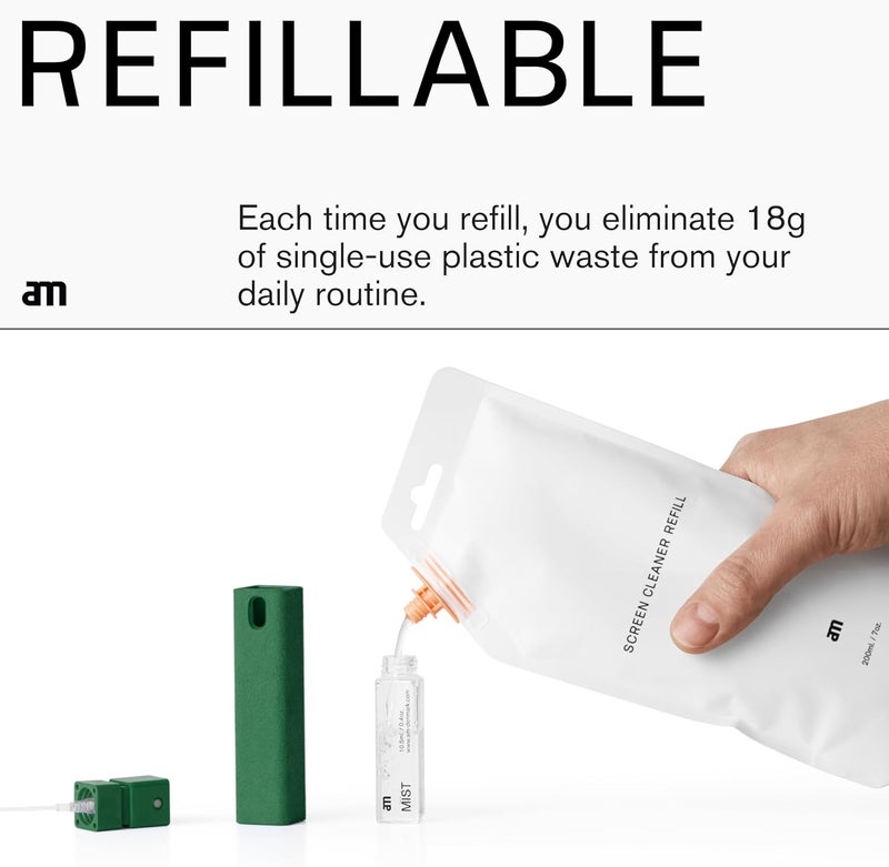 am 2 in 1 Screen Cleaner Mist Spray - Versatile for Computers, Phones, iPads, Laptops, and Car Smart Screens, Refillable and Eco-Friendly, Includes Harm-free Liquid, 1 Pack, Blue - Image 5