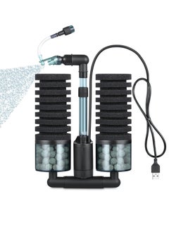Aquarium Sponge Filter Bubbler with Ultra Quiet Water Pump and Ceramic Balls Mini 3 in 1 silent Fish Tank Electric Filter Oxygen Pump IPX8 Watterproof for Fish Shrimp Breeding Tank 15-50 Gallon