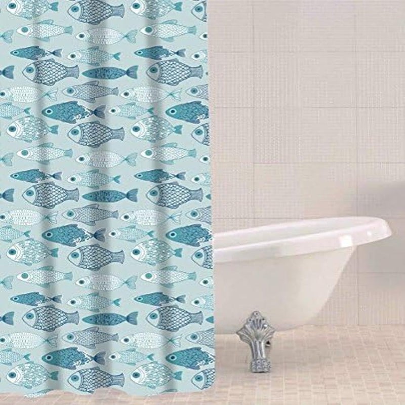 Sabichi PEVA Blue Shower Curtain  180 x 180 cm 71 x 71 Inch  Baby Fish Patterned  Multicolour Shower Curtain  Mould Resistant  Easy To Clean  BPA Free  Includes 12 Plastic Hooks