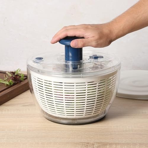 Sur La Table Kitchen Essential 6.3 Qt Salad Spinner, Fruit Wahser, Fruit Washing Bowl with Strainer, Vegertable Cleaner, Salad Cleaner, Lettuce Washer - Navy Blue - Image 3
