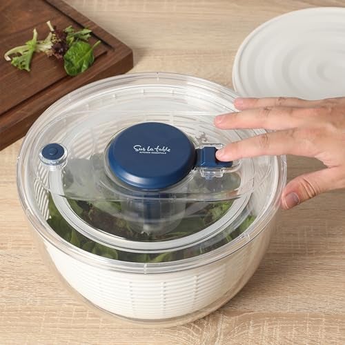 Sur La Table Kitchen Essential 6.3 Qt Salad Spinner, Fruit Wahser, Fruit Washing Bowl with Strainer, Vegertable Cleaner, Salad Cleaner, Lettuce Washer - Navy Blue - Image 2