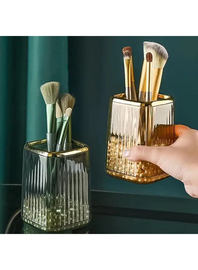 Luxury Makeup Organizer Green Cosmetic Case Desk Storage Box With Brush Slots For Vanity And Office - Image 1