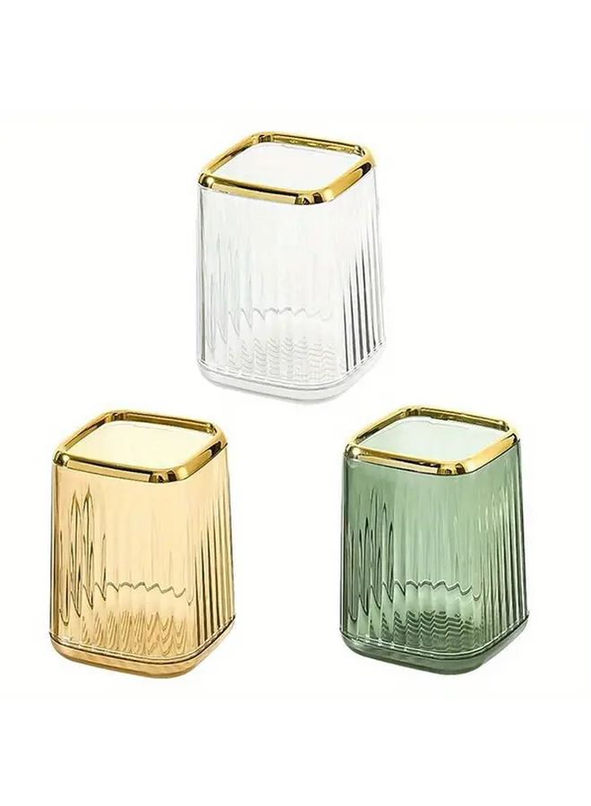 Luxury Makeup Organizer Green Cosmetic Case Desk Storage Box With Brush Slots For Vanity And Office - Image 2