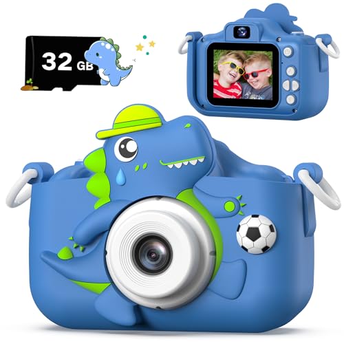 Cimizi Dinosaur Kids Camera for Boys Girls Toddler Digital Selfie Camera with Cute Protective Cover and 32G SD Card Christmas Birthday Gifts Toys for 3 4 5 6 7 8 9 10 11 12 Years Old Little Girls and Boys - Image 1