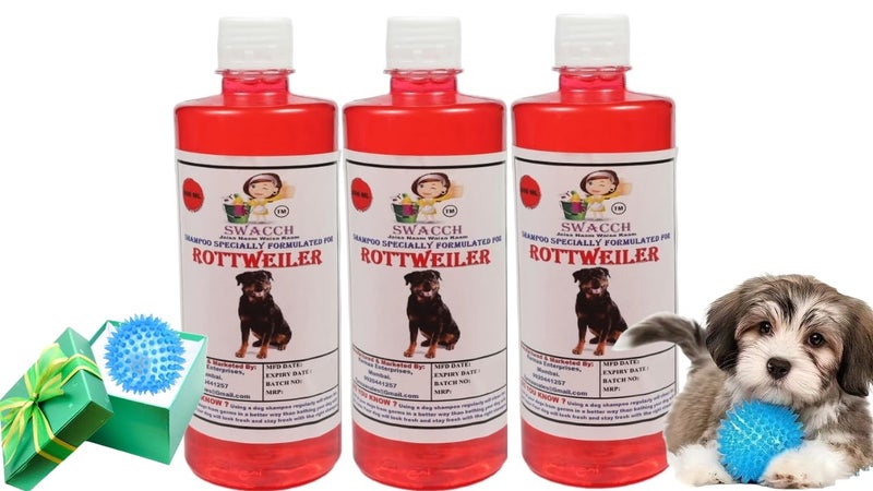swacch Shampoo | Puppy Safe Shampoo | PH Balanced | Ditch to Itch for Rottweiler Dog Shampoo 500ml Pack of 3 (Strawberry) + Spike Ball Chew Toy Combo Pack - Image 1