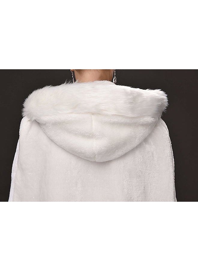 Homebed White Women's Wedding Cloak Coat with Hoods Winter Long Jacket Bridal Wraps Warm Faux Fur Cape, White, L - Image 5