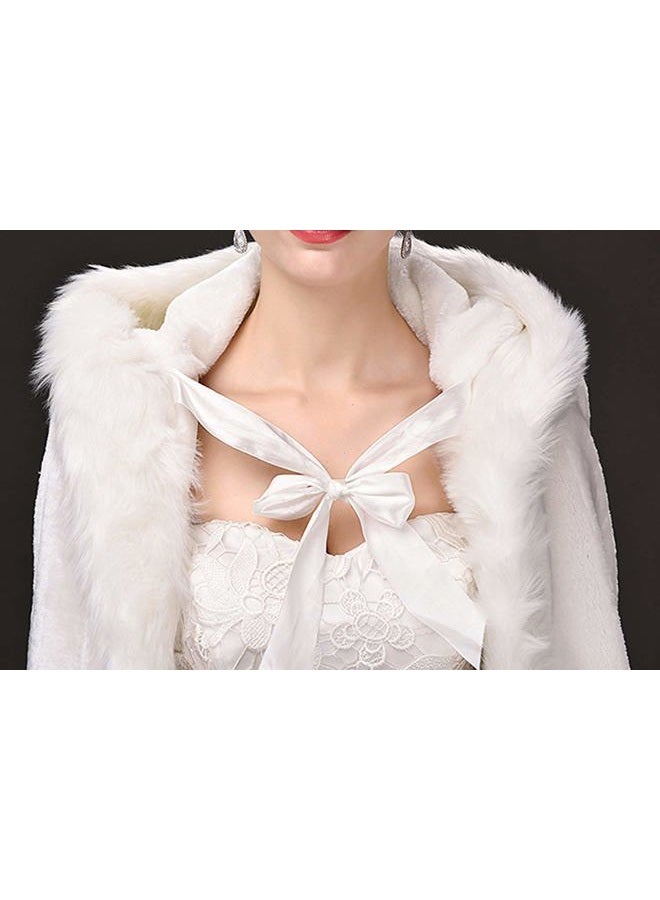 Homebed White Women's Wedding Cloak Coat with Hoods Winter Long Jacket Bridal Wraps Warm Faux Fur Cape, White, L - Image 4