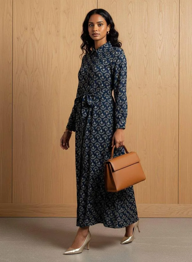 سبلاش فيڤ فستان قميص نسائي بطبعة زهور مع تفاصيل ربط فيسكوز