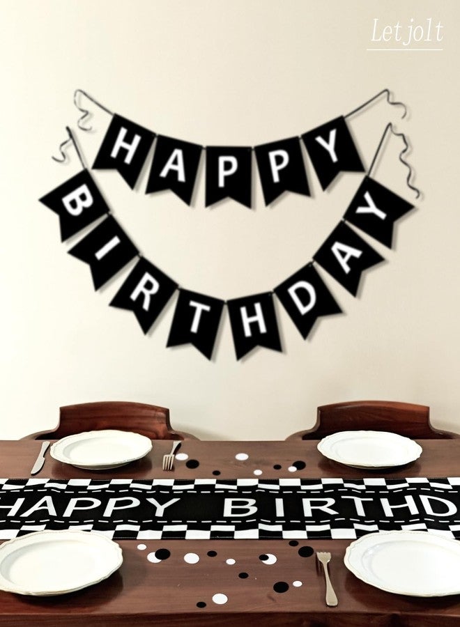 Letjolt Happy Birthday Table Runner Black and White Checkerboard Birthday Party Decorations Racing Theme Party Sign, 72 Inches - Image 4