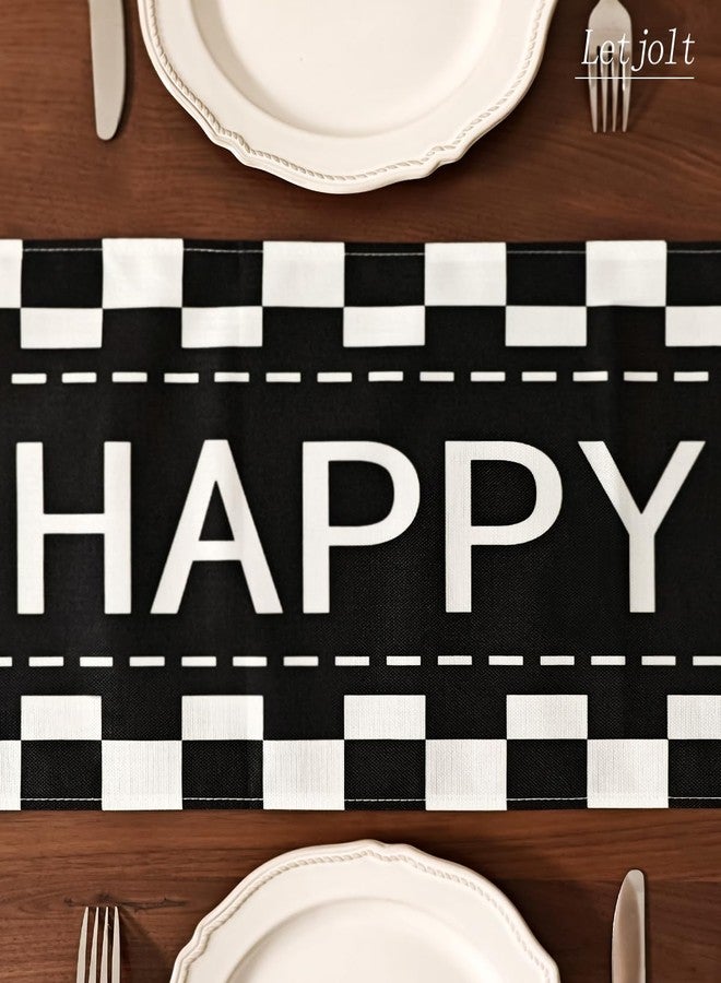 Letjolt Happy Birthday Table Runner Black and White Checkerboard Birthday Party Decorations Racing Theme Party Sign, 72 Inches - Image 3