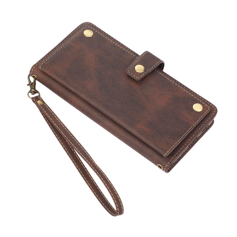 MS Leather Texture Phone Case for iPhone 15 / 15 Plus / 15 Pro / 15 Pro Max with Card Holder and Kickstand plus Shockproof plus Drop Protection in Brown - Image 5