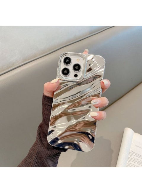 Three-dimensional Pleated Pattern For IPhone16pro Max Apple 15 Mobile Phone Case 14/13 Soft Case Niche High-end Feeling-Color:XYM Fold Plating Silver-Applicable Model:16pro (without Packaging)