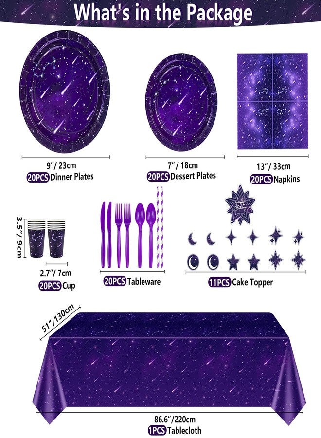 Inspireyee 233 Pcs Space Galaxy Party Decoration Star Party Supplies Ramadan Party Supplies Purple Galaxy party Tableware Set Plates Napkins Tablecloth Birthday Banner Favors Ramadan Decoration for 20 Guests - Image 2