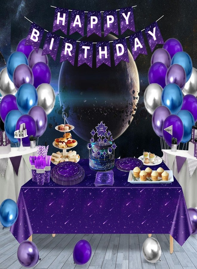 Inspireyee 233 Pcs Space Galaxy Party Decoration Star Party Supplies Ramadan Party Supplies Purple Galaxy party Tableware Set Plates Napkins Tablecloth Birthday Banner Favors Ramadan Decoration for 20 Guests - Image 5