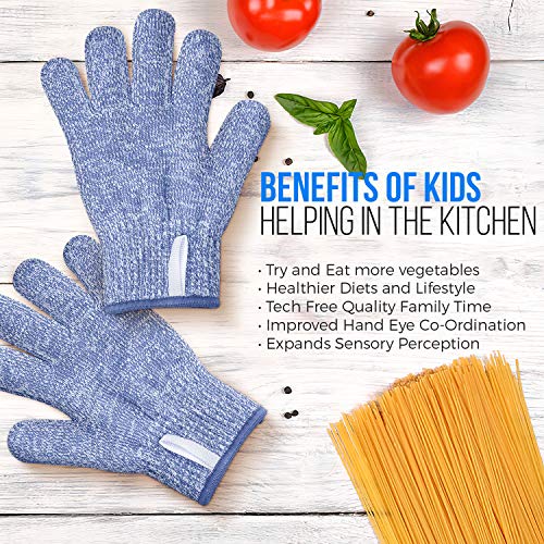 TruChef Kids Cut Resistant Gloves (Ages 4-8) | Level 5 Safety Gloves for Cooking, Gardening, Whittling | Real Kitchen Protection for Junior Chefs – Easy Care, Kids Friendly (Blue, Small) - Image 5