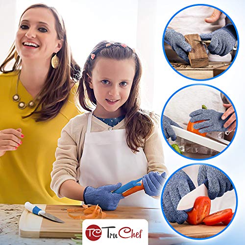 TruChef Kids Cut Resistant Gloves (Ages 4-8) | Level 5 Safety Gloves for Cooking, Gardening, Whittling | Real Kitchen Protection for Junior Chefs – Easy Care, Kids Friendly (Blue, Small) - Image 2