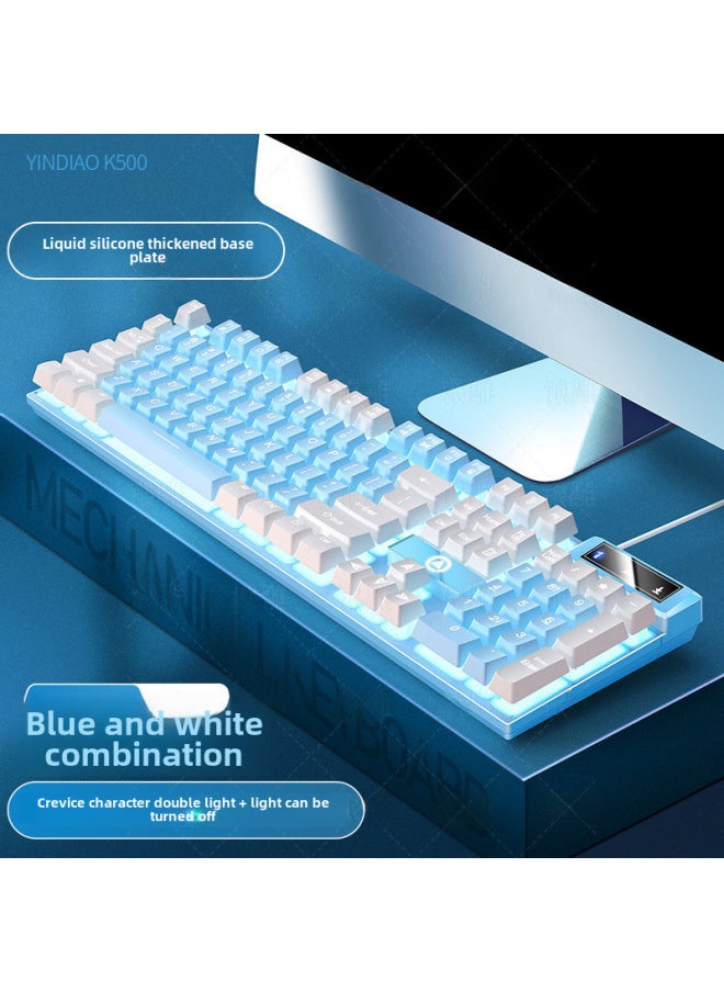 Generic Digital Computer Keyboard 104 Keys Usb Interface For Gaming Office-Color:Blue And White-White  - Image 1
