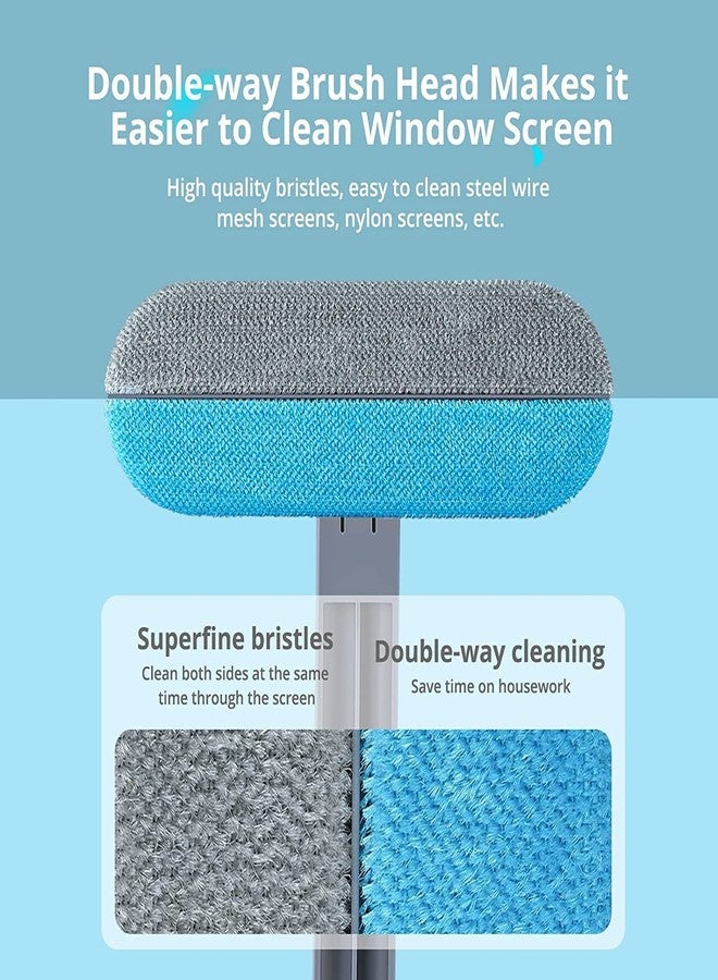 DODGE 'N WOLVES Multifunctional Screen Brush 4 in 1 with Extended Handle for Window and Mesh Cleaning, Double Sided Mosquito Net Cleaner Grey - Image 2