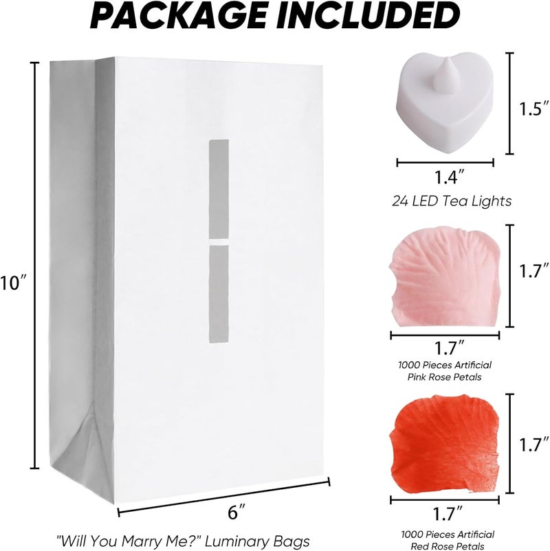 Homemory Will You Marry Me Light Up Letters Proposal Decorations with Flameless Candles and Fake Rose Petals, Valentine's Day Luminary Bags Decorations for Wedding Engagement - Image 2