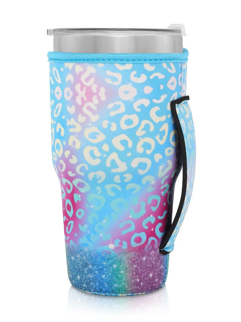 AJLTPA Reusable Iced Coffee Cup Sleeve Neoprene Insulated Sleeves Cup Holder with handle Idea for 30oz - 32oz Tumbler Cups  protein shake bottles(Only Cup Sleeves)  Iridescent Leopard - Image 1