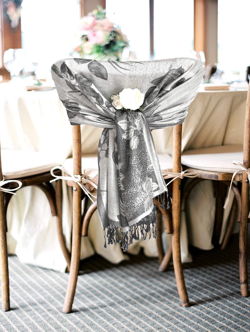 Sakkas Two Tone Floral Rose Reversible Pashmina Scarf Shawl Wrap Stole for Women - White/Black - Image 4