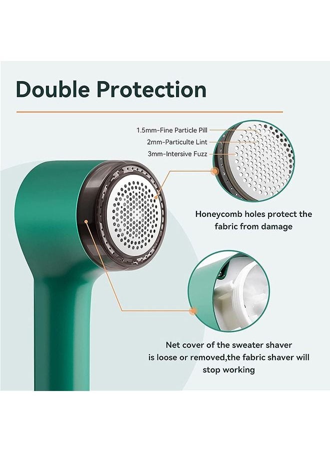 Fabric Shaver Fuzz Remover, Sweater Shaver, Electric Clothes Lint Remover Fabric Shaver 2 in 1 for Clothes Sweaters Sofas USB Lint Shaver with 2 Lint Rollers and 6-Leaf Blades(Green)