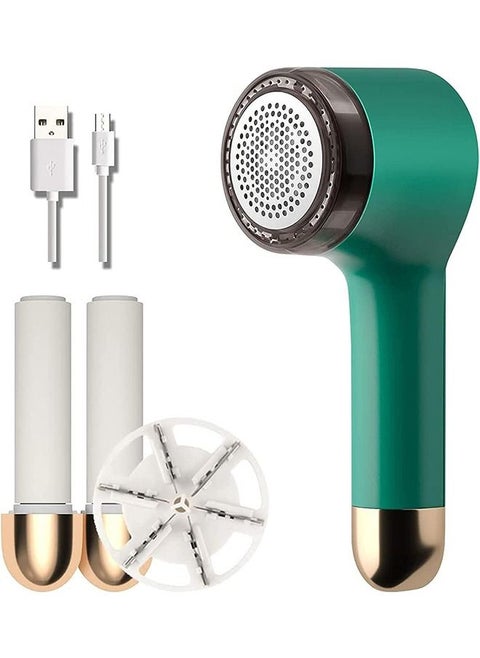 Fabric Shaver Fuzz Remover, Sweater Shaver, Electric Clothes Lint Remover Fabric Shaver 2 in 1 for Clothes Sweaters Sofas USB Lint Shaver with 2 Lint Rollers and 6-Leaf Blades(Green)