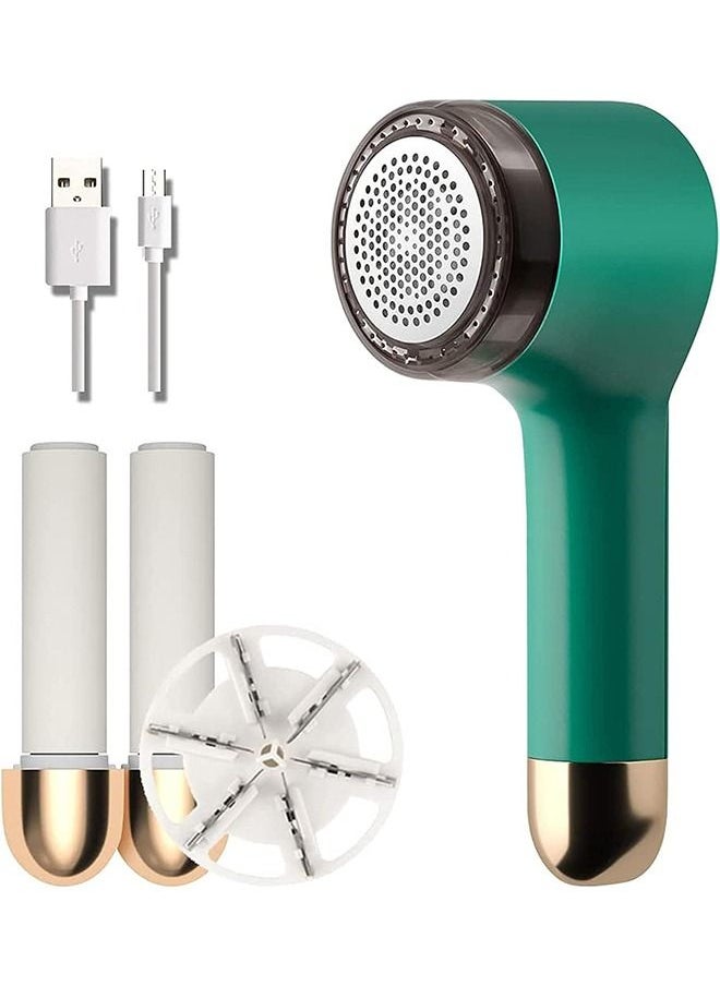 Fabric Shaver Fuzz Remover, Sweater Shaver, Electric Clothes Lint Remover Fabric Shaver 2 in 1 for Clothes Sweaters Sofas USB Lint Shaver with 2 Lint Rollers and 6-Leaf Blades(Green)
