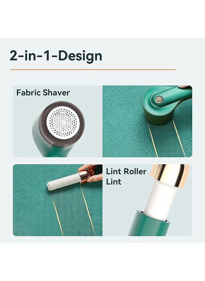 Fabric Shaver Fuzz Remover, Sweater Shaver, Electric Clothes Lint Remover Fabric Shaver 2 in 1 for Clothes Sweaters Sofas USB Lint Shaver with 2 Lint Rollers and 6-Leaf Blades(Green)